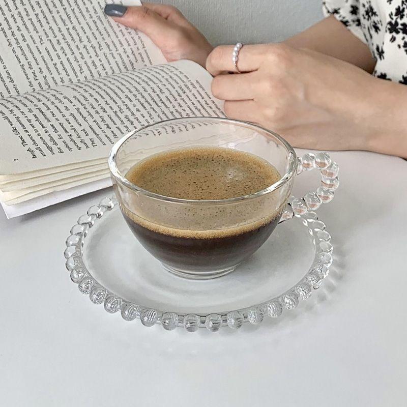 220ML Beaded Glass Beaded Dish Milk Coffee Cup Set Afternoon Tea Cup Transparent Concentrated Coffee Cup Coffee Table Decoration