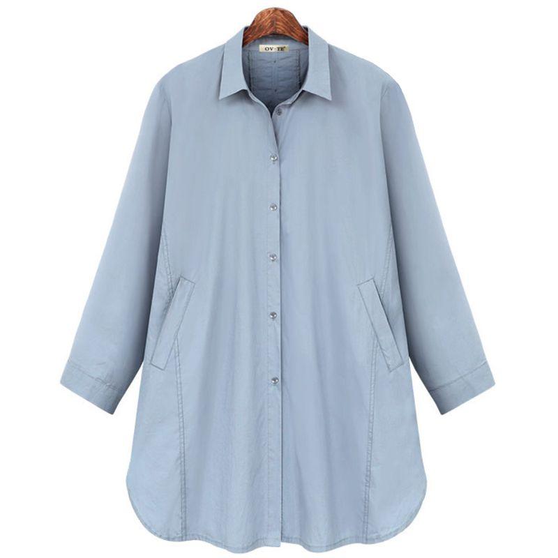 

Spring Casual Loose Top Cotton Long Sleeve Shirt Blue 4XL