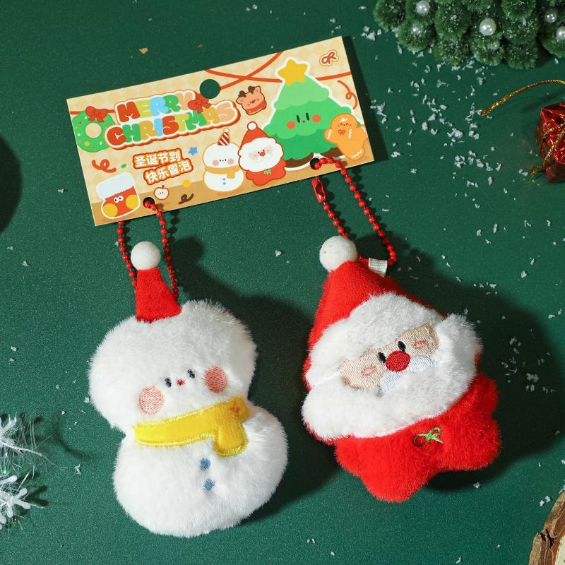 1Pair Cute Cartoon Christmas Plush Keychain Kawii Plush Christmas Tree Santa Claus Snowman Pendant Decoration Accessories