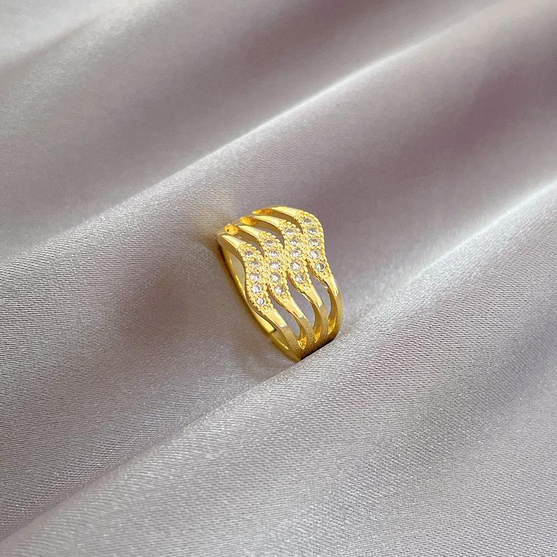 Real Gold Four-Layer Zircon Fashion Ring Opening Adjustable Simple Jewelry Japanese Ring Couple Ring