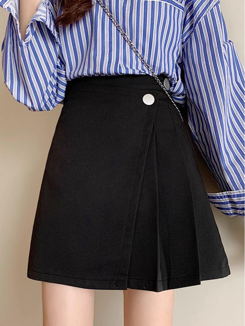 

Весна 2024 г., женская юбка-трапеция с завышенной талией, облегающая черная юбка-брюки в корейском стиле, закрывающая бедра M чёрный