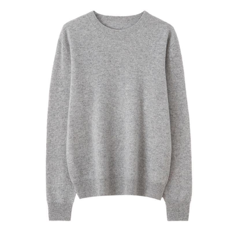Women's Round Neck Cashmere Sweater - 100% Knit, Versatile Long Sleeve for Autumn/Winter Business Casual
