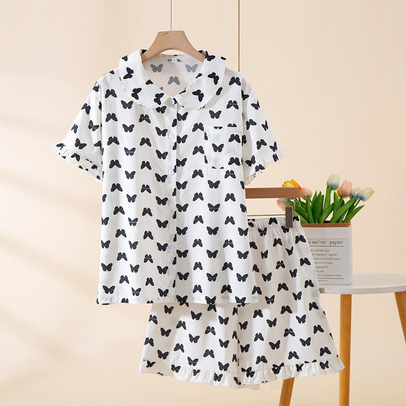 Women's pajamas, short-sleeved shorts, summer lace suit, thin cute butterfly loungewear, cardigan can be worn outside