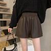 Women's High-Waisted PU Leather A-Line Shorts - Winter 2024, Versatile Wide-Leg Bootcut Pants