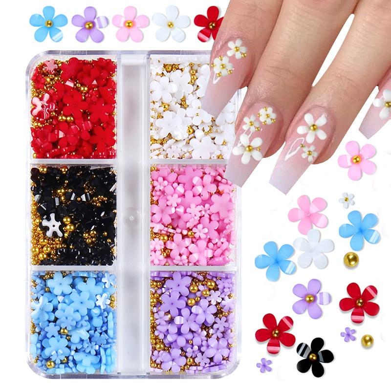 3D Akrylowe Kwiaty Nail Art Charms Cyrkonie Białe Mieszane Kamienne Klejnoty Części do Profesjonalnej Dekoracji Paznokci Akcesoria Materiały