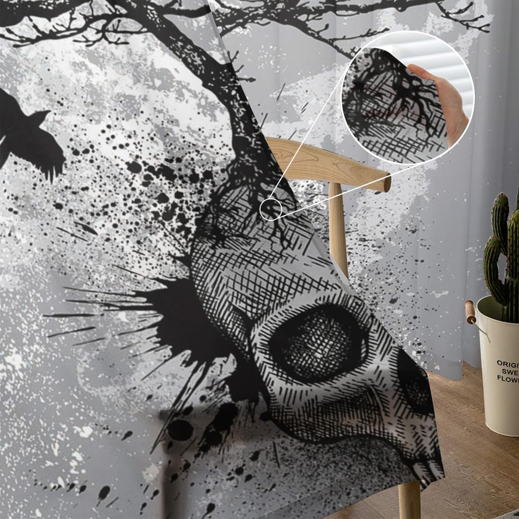 Skeleton Tree Branch Bird Skull Sheer Curtains for Living Room Modern Voile Curtain Bedroom Tulle Curtains Window Drapes Decor