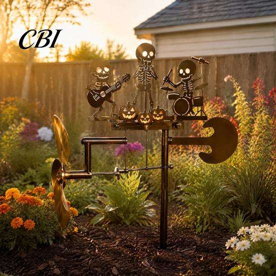 Skeleton Rock Trio Metal Wind Spinner Halloween Spinner, Handmade Kinetic Garden Sculpture Whimsical Outdoor Decor for Yard Lawn Decor, Unique Musical