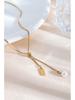 18K Gold-Plated Pearl Necklace with Adjustable Drawstring - Titanium Steel Clavicle Chain for Women