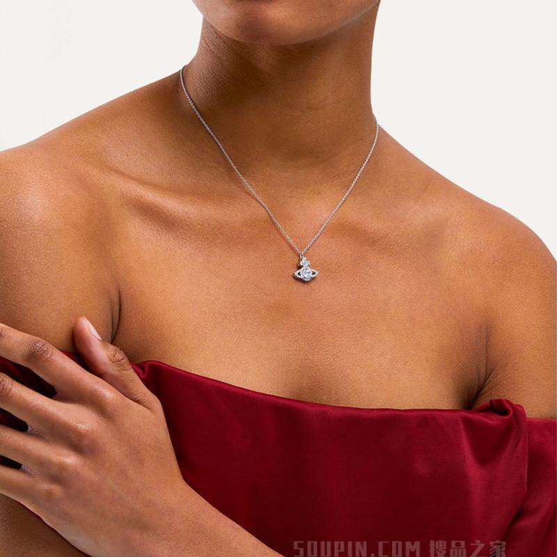 Vivienne Westwood Valentina Imitation Crystal Saturn Necklace Women necklace Silver Brass 6302011802P102P102