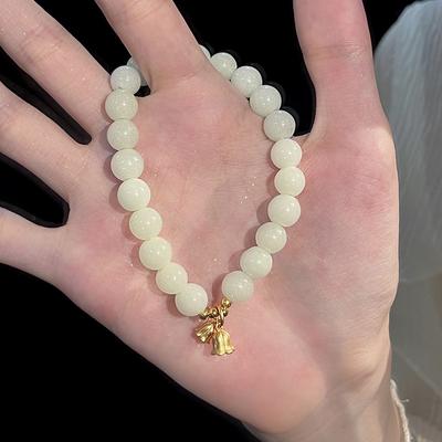 Bracelet de perles en jade blanc synthétique pour femme, style rétro, bijou d'été