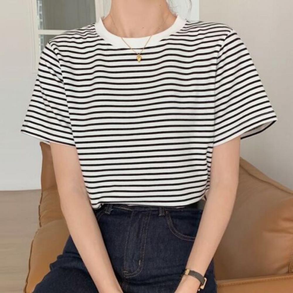 Navava NT3308 Casual Loose FiT STriped Round Neck T shirT