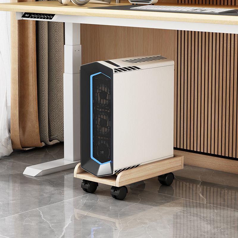 Movable Wooden Desktop Computer Chassis Tray with Wheels for Under-Desk Storage