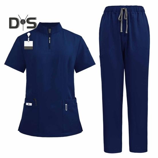 2Pcs Nurse Uniform Scrubs Set for Nurse Doctor Hospital Staff Jogger Suit with Multi Pocket Top Pants Stretchy Comfortable Workwear for Medical