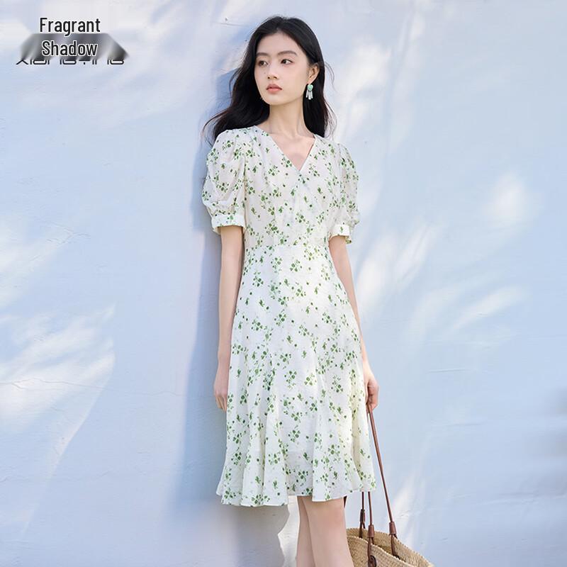 Xiangying Women s Green Floral Midi Dress M
