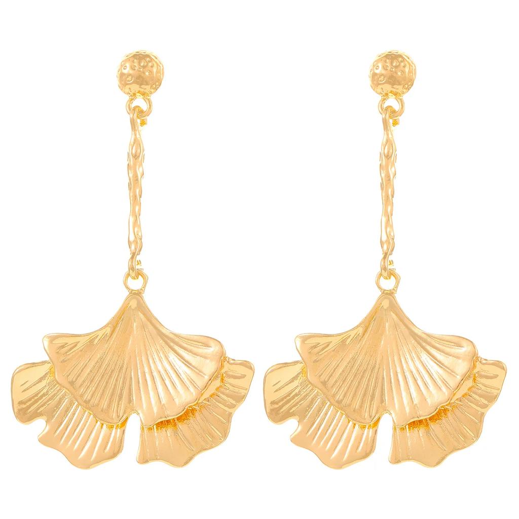 Minimalism Zinc Alloy Ginkgo Leaf Pendant Earrings for Women Vintage Charming Long Earrings High-end Party Zircon Ornament