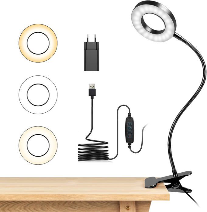 Lampe de Bureau - NOBRAND - Flexible 360° - 3 Modes d'Éclairage - 10 Niveaux de Luminosité - Noir
