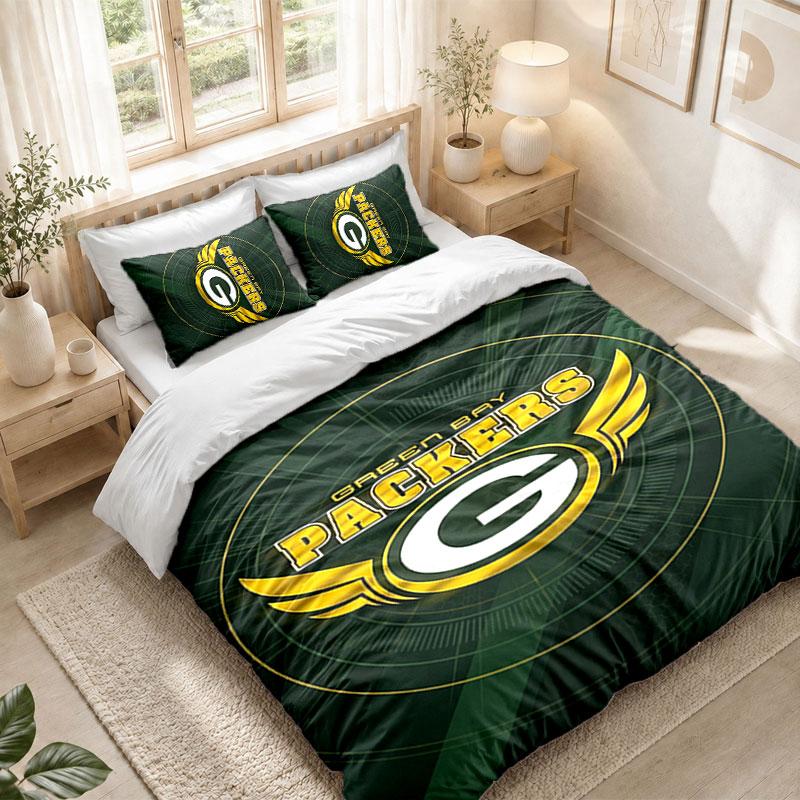 Bettwäsche-Set 1 Bettbezug 2 Kissenbezüge Green Bay Packers Aufdruck Schlafzimmer Heimdekoration