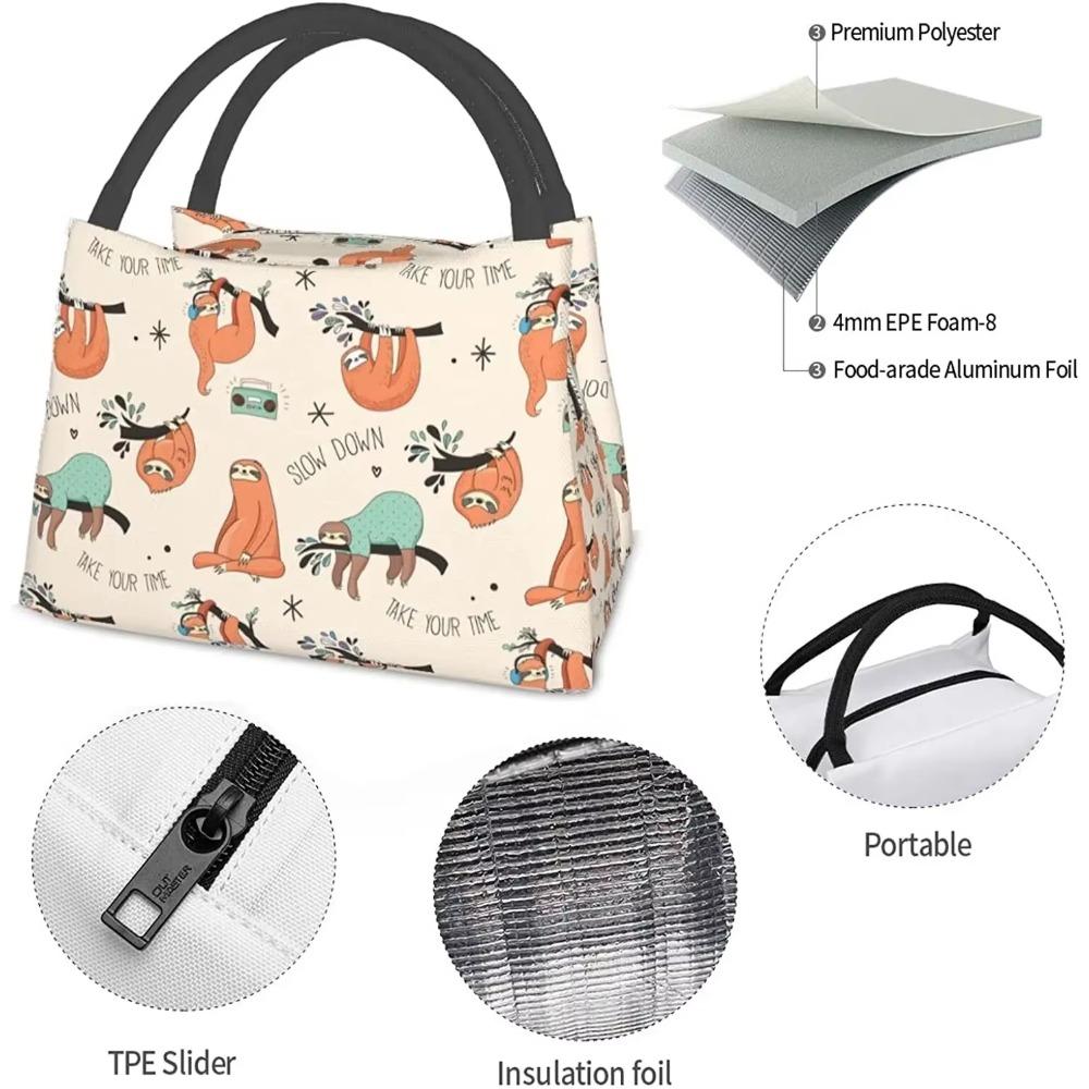 Funny Sloths Lunch Bag Reusable Portable Insulated Cute Animal Large Lunch Box Tote Bag for Women Men School Work Office
