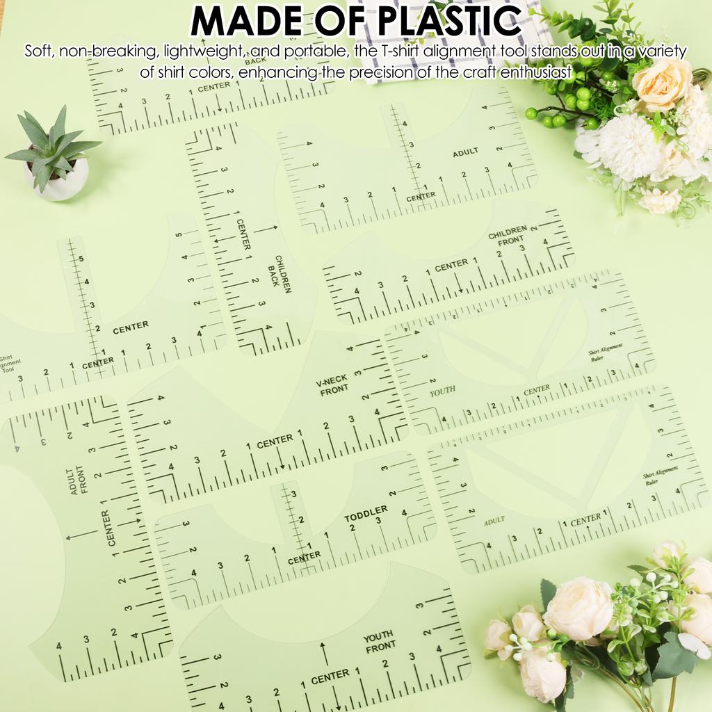 T-Shirt Ruler Guide Alignment Tool Chart DIY Measuring Ruler V-Neck Clear Round PVC Ruler for Sewing Design Back Front Clothing