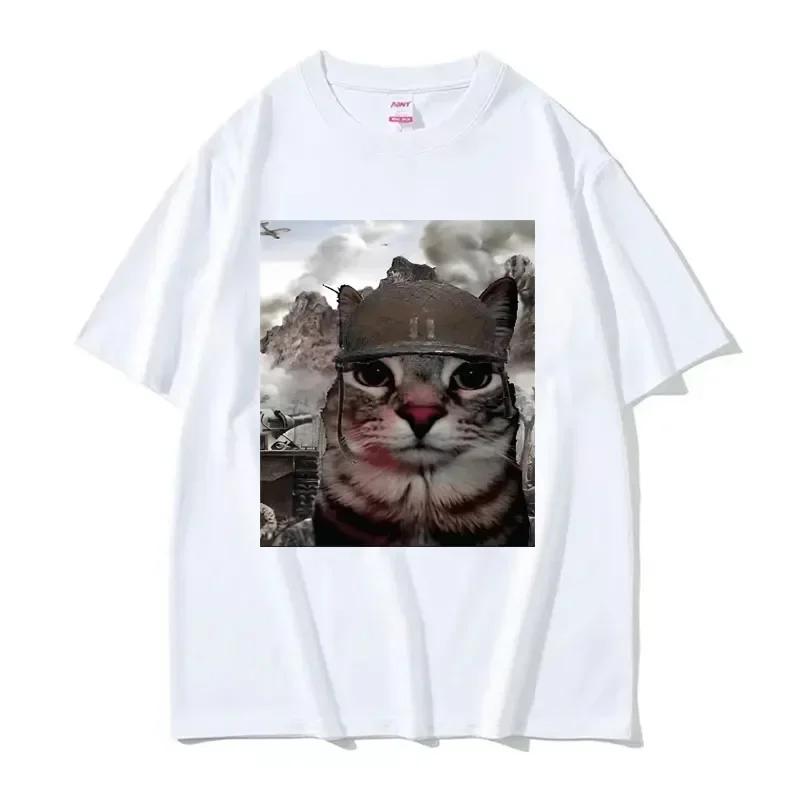 Thousand Yard Stare Funny Cat Meme T Shirts Women's Fashion Casual Short Sleeve T-shirts T-shirt Streetwear