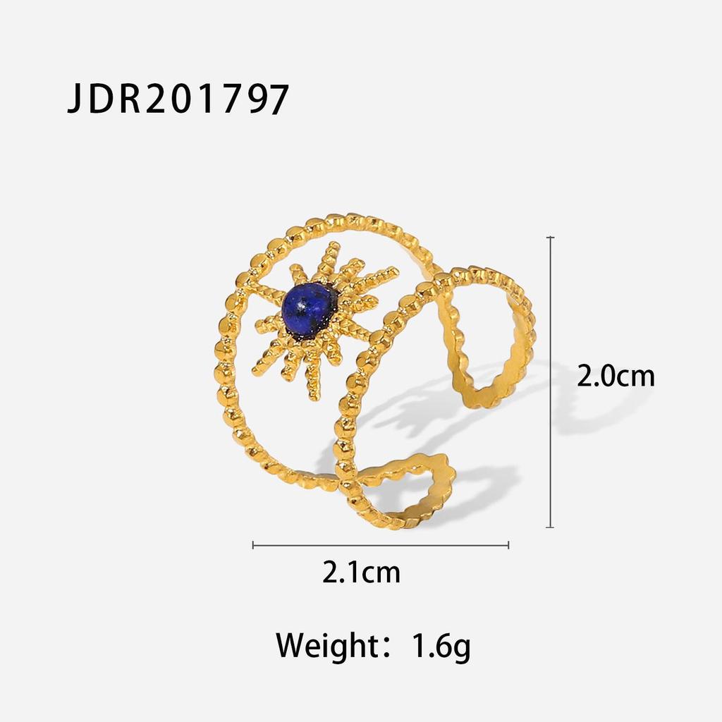 18k Gold Plated Retro Gemstone Ring - European & American Style Stainless Steel Jewelry for Women