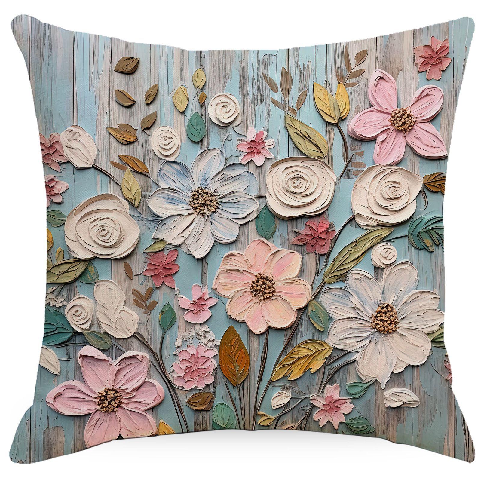 

Новая Ретро Цветочная Наволочка Креативный Принт в Стиле Масляной Живописи и Гравюры Домашняя Наволочка для Подушки на Диван 45 * 45Cm