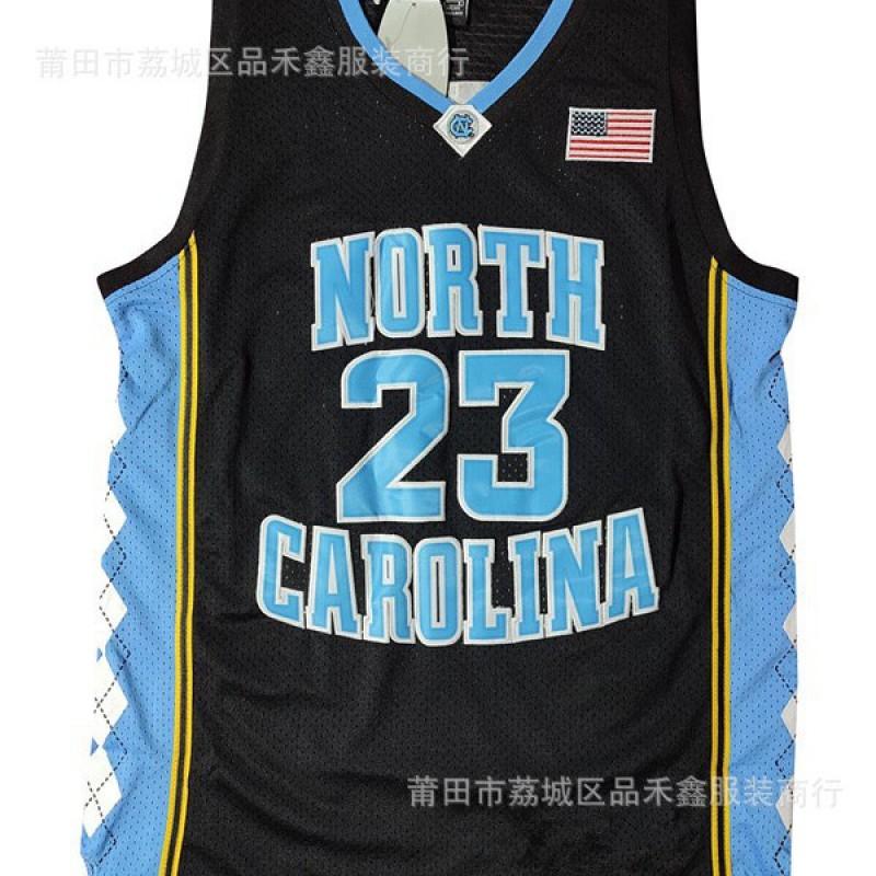 Camiseta de Baloncesto Universitaria Vintage Michael Jordan UNC 23 Azul Blanco Negro Bordada Retro Ropa para Fans