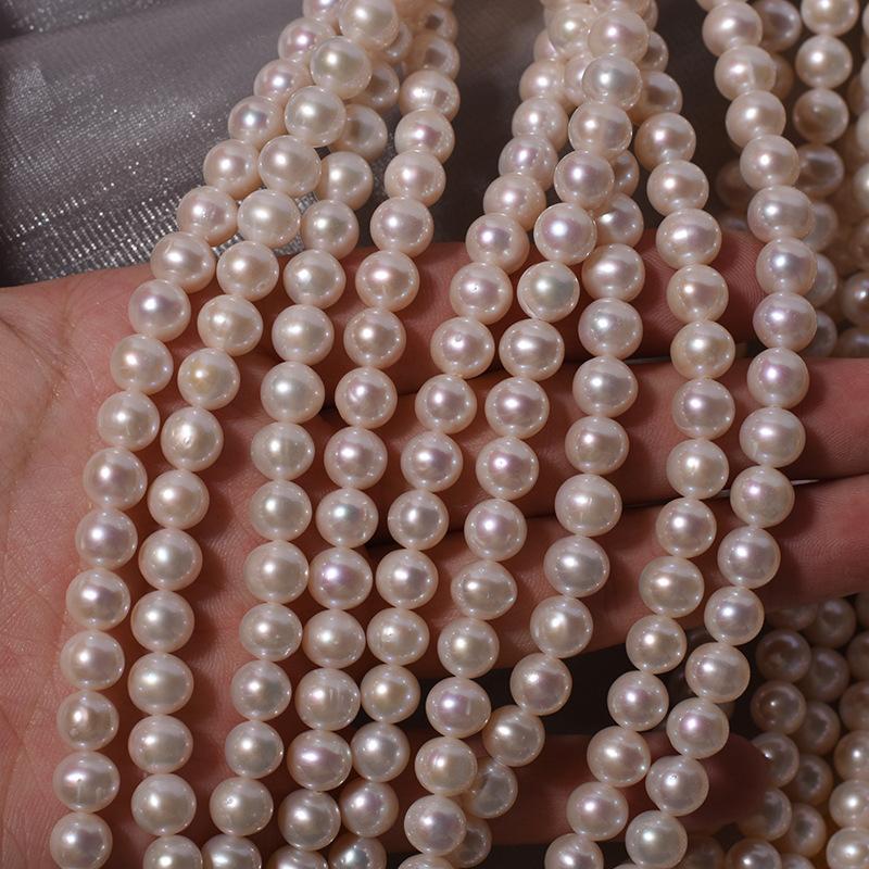 7Mm nearly round natural freshwater pearl work in progress necklace strong light bare bead DIY handmade bead material