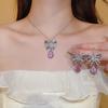 Elegant French Cubic Zirconia Bow Earrings and Necklace Set