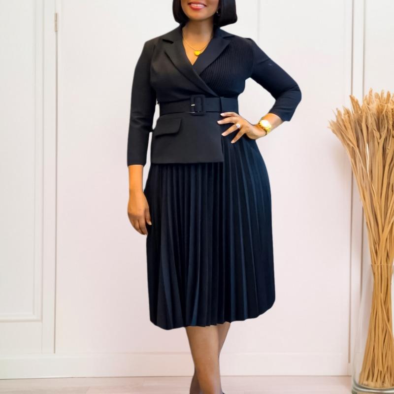 

Женская одежда осень и зима женский костюм воротник темперамент плиссированная юбка платье XXXL
