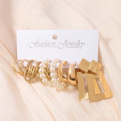 10Pcs Exaggerated Geometric Block Drop Earrings Korean Imitation Zircon Hoop Earrings Set Elegant Women's Daily Party Zircon