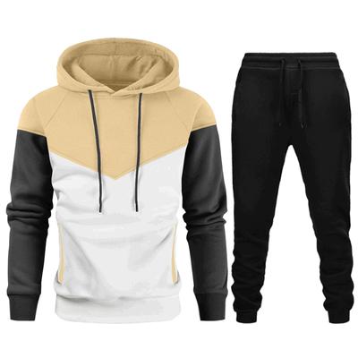 Herren Patchwork Hoodie Set, Warmes und luxuriöses zweiteiliges Set, Hochwertiger bedruckter Pullover, Sportbekleidung