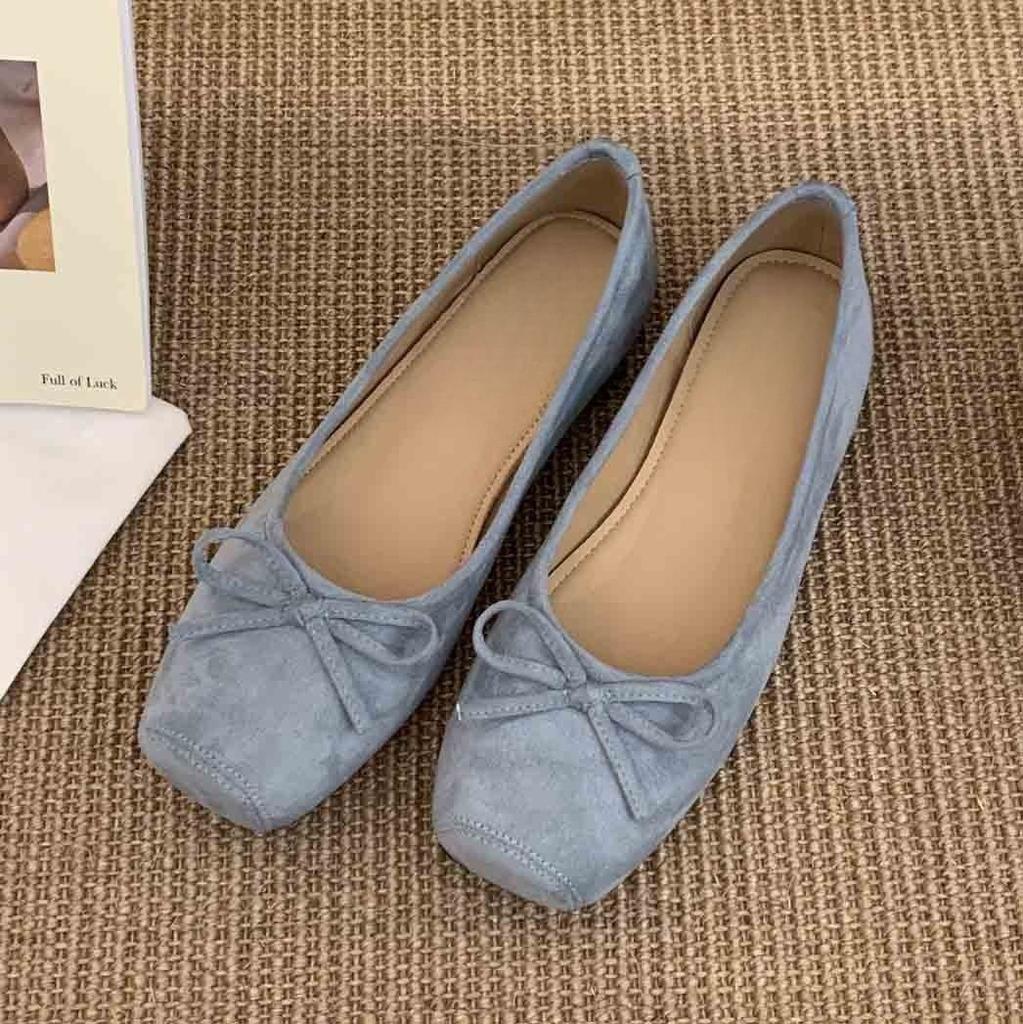 Flat red single shoes female French gentle fairy ballet style beanie shoes inner height increase yellow ladyshoes