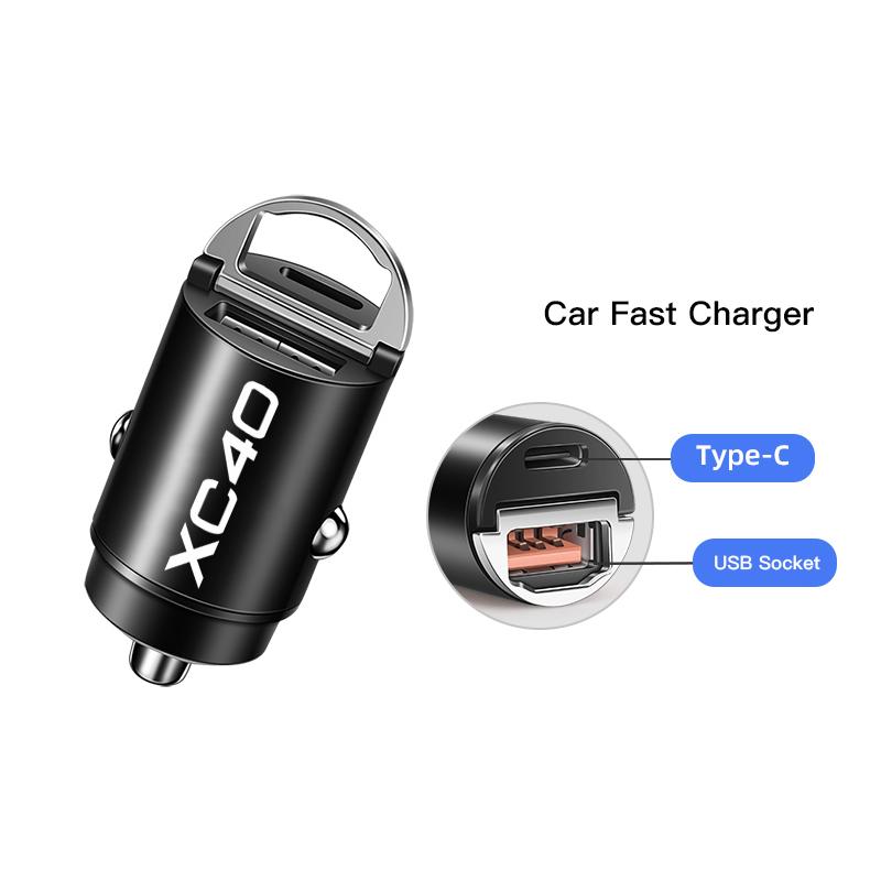 Car Charger USB Type-C Phone Hidden Fast Charging Convert Plug For Volvo Rdesign V60 V40 XC90 S60 C30 XC60 V70 S90 Olestar AWD