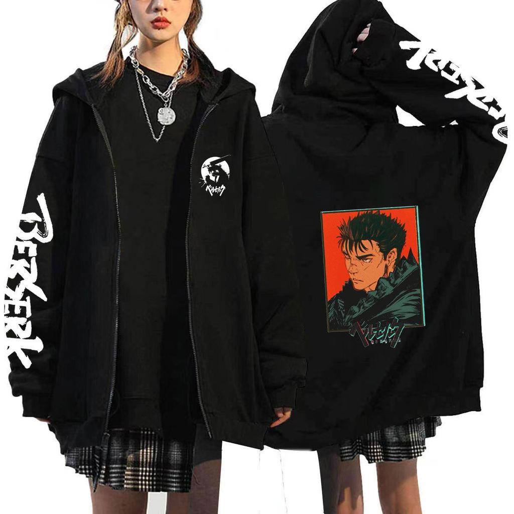 Cosplay Guts Berserk Anime Mikiny Pánské Bundy Ležérní Kabáty na zip Harajuku Unisex S kapucí Kreslené Potisk Mikiny Hip Hop Mikina Streetwear