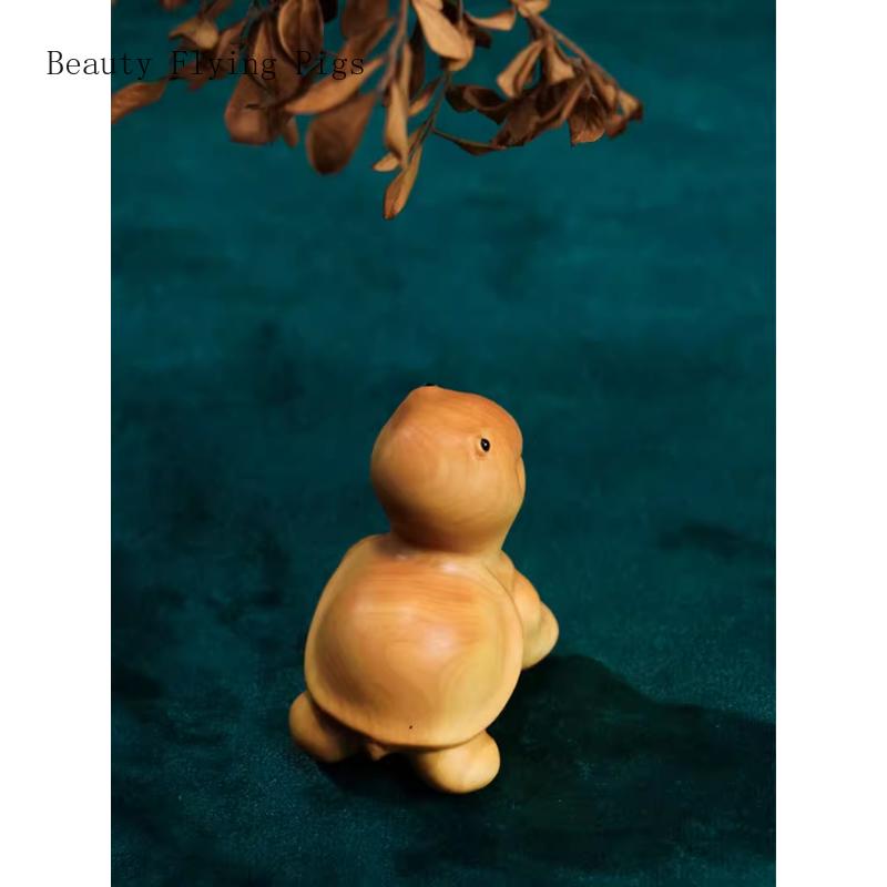 1 Piece of Natural Handmade Product Solid Wood Carving Small Turtle Desktop Ornament Mini Accessory Household Goods