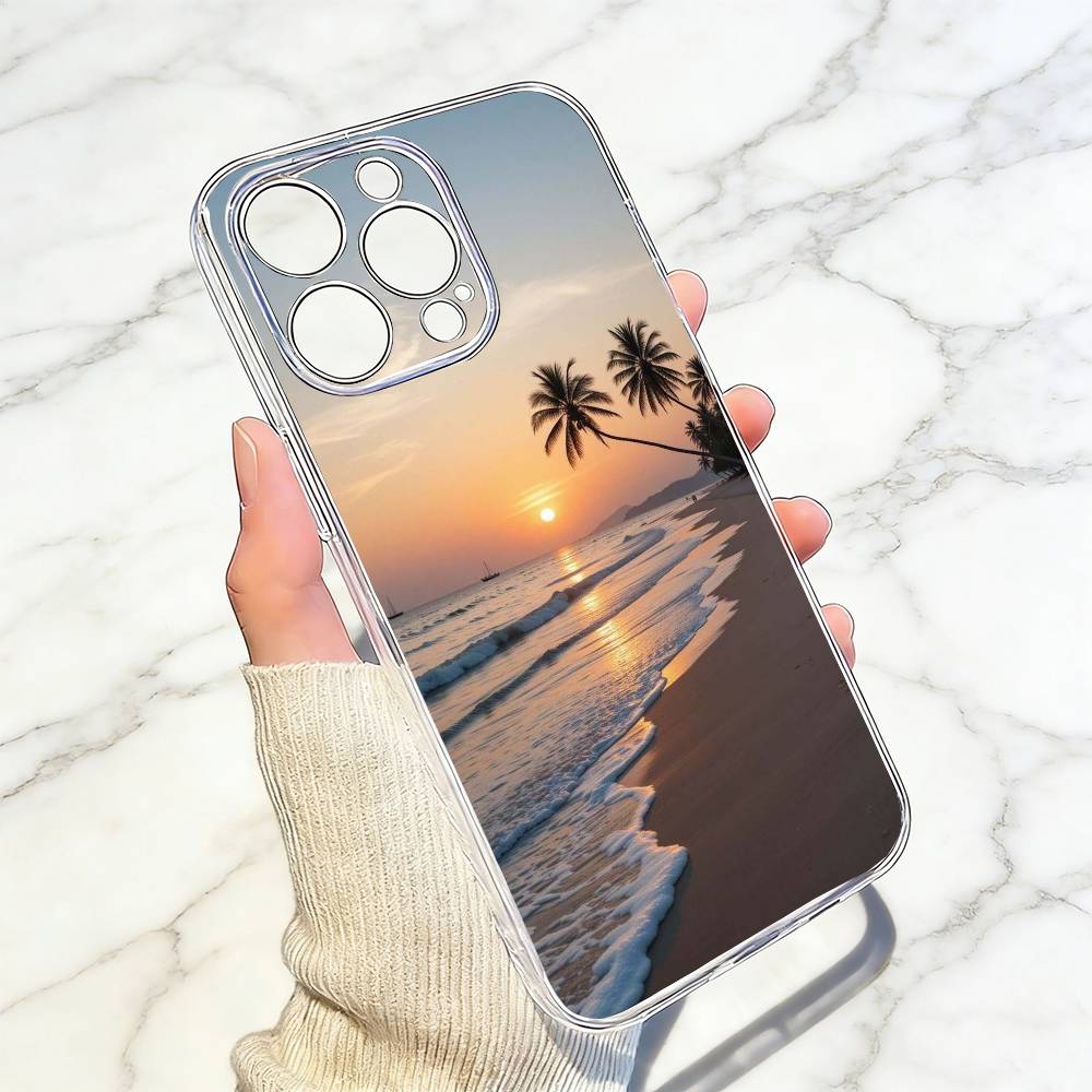 Seaside Sunset Phone Case For iPhone 17 16 15 14 13 12 11 Mini Pro Max Plus Transparent Cover