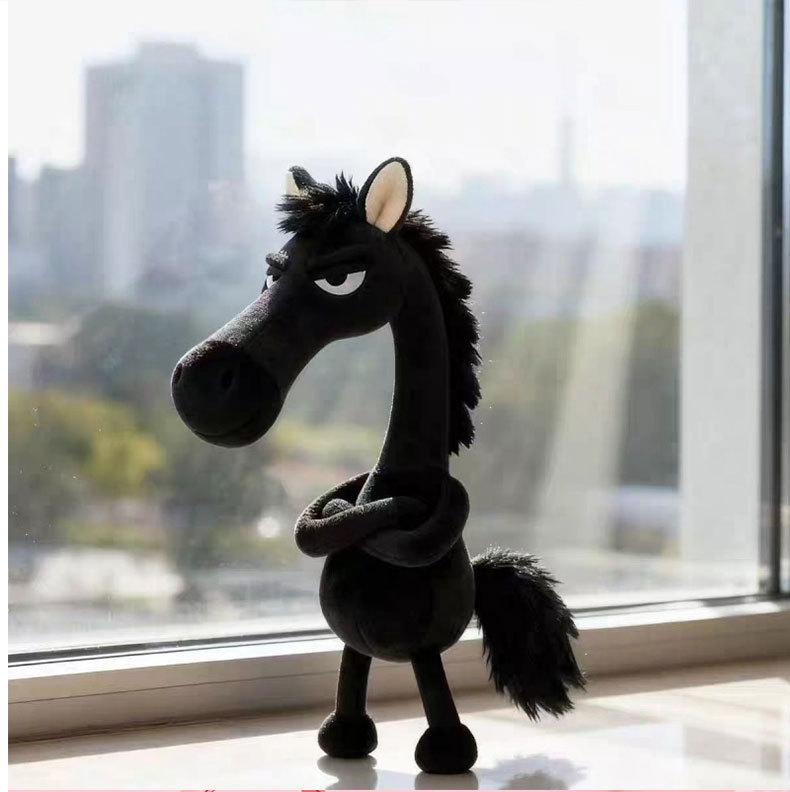 Black Horse Keychain Plush Toy Backpack Pendant Decoration Year The New Gifts of S for Cuddly Stuffed Fluffy Huggable Kawaii Comfort Adorable Soft
