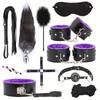 Sexy BDSM Bondage Restraint Kit, Plush Hand Ankle Cuffs Collar Tail Butt Plug Cosplay Anal Plug Mouth Ball Gag Whip Blindfold Rope Teaser Nipple Clips
