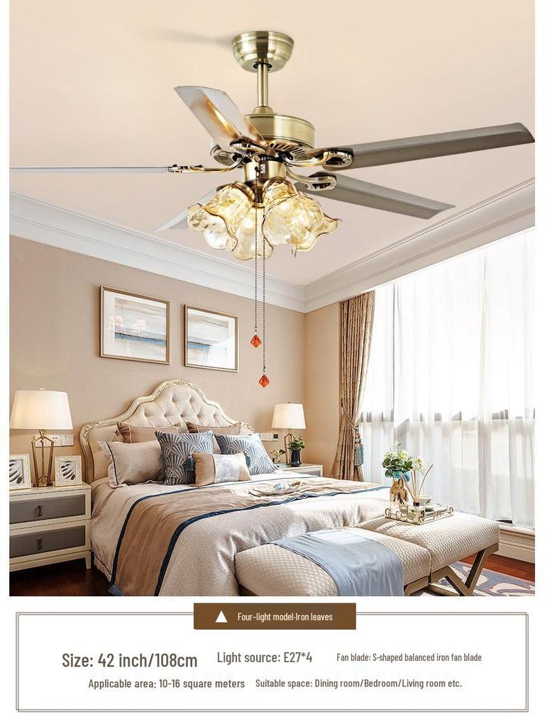 Mid-Century European Retro Ceiling Fan Light with Iron Blades - Variable Frequency High Airflow for Living Rooms or Restaurants.