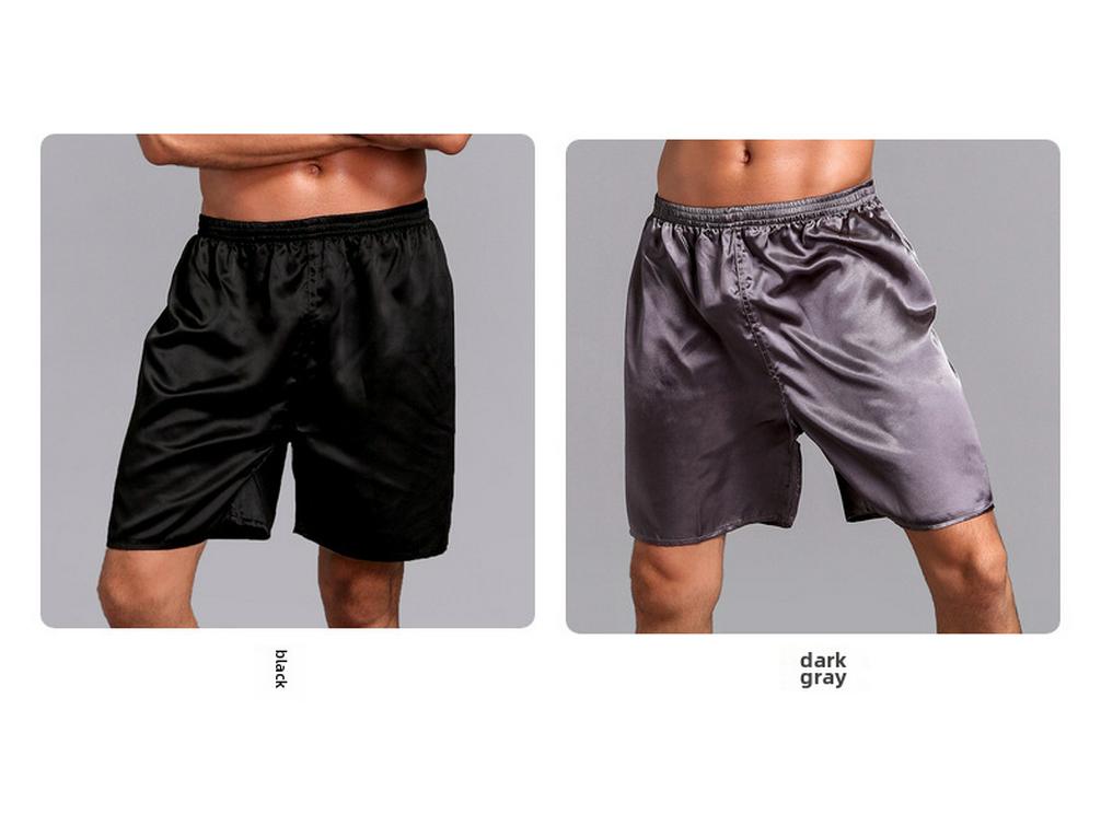 Herren-Boxershorts aus Satin-Seide, einfarbig, lockere Sommer-Pyjama-Shorts