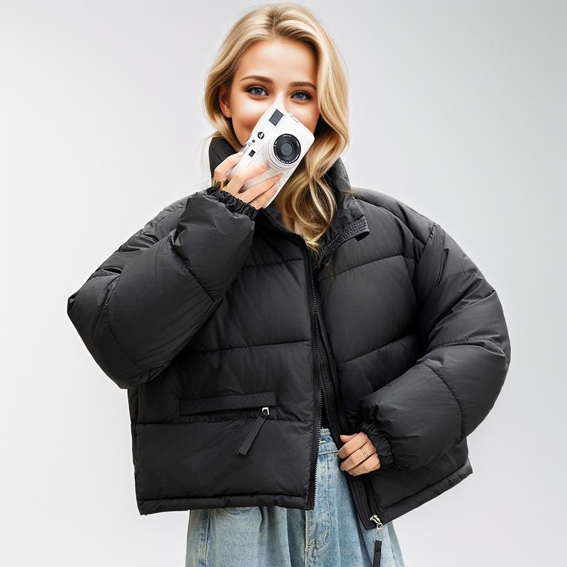

Женская зимняя куртка, новая женская однотонная утепленная парка с воротником-стойкой, женская повседневная короткая хлопковая куртка, женская одежда XL чёрный