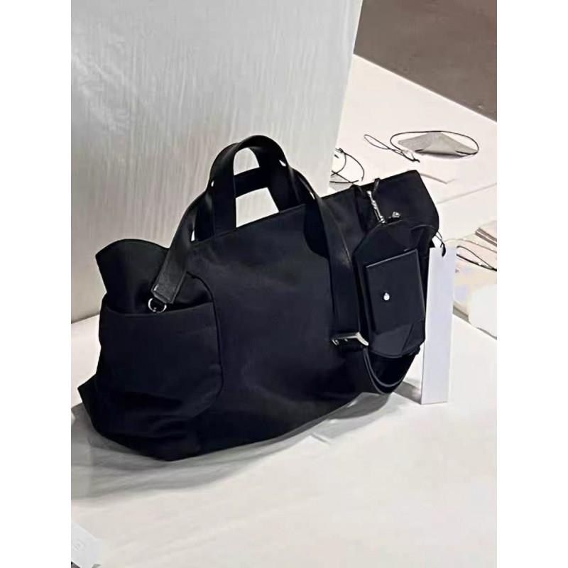 2025 Winter Oversized Canvas Tote Bag With Contrast Color Design Streetwear Chic Shoulder Handbag Daily Wear