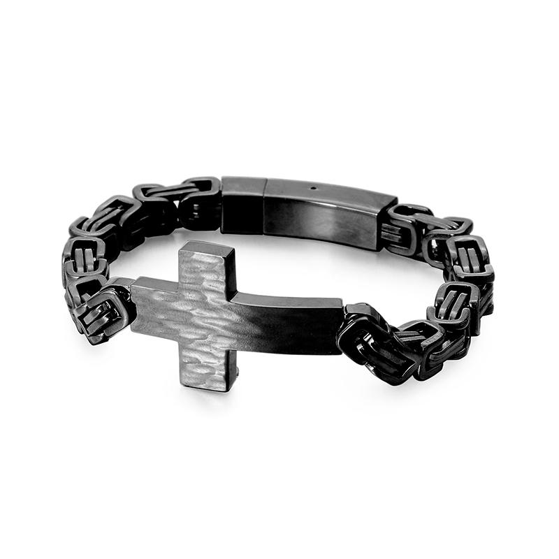 Classic Byzantine Chain Link Bracelet Christian Cross Charm Bracelets for Men Stainless Steel Byzantine Chain Link Bracele
