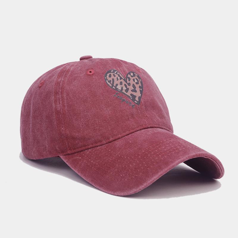 Leopard print love heat transfer baseball cap women's trendy retro fashion cap men's personalized sun hat