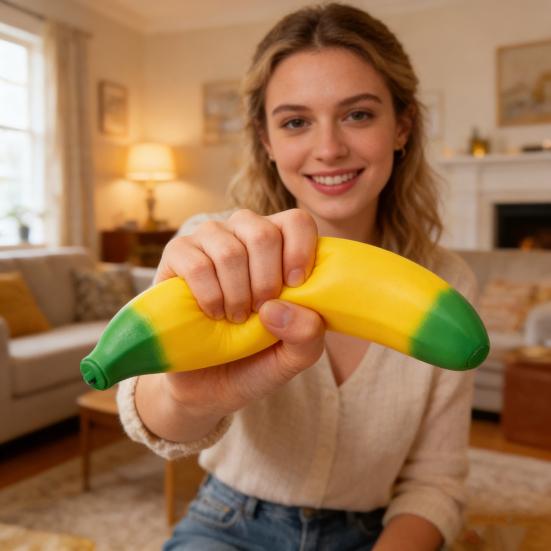Banana Squeeze Toy Soft Rubber Stress Relief Toy Fun Pinch Sensory Toy Portable Fidget Toy Safe for Kids Adults Anxiety Relief Gift