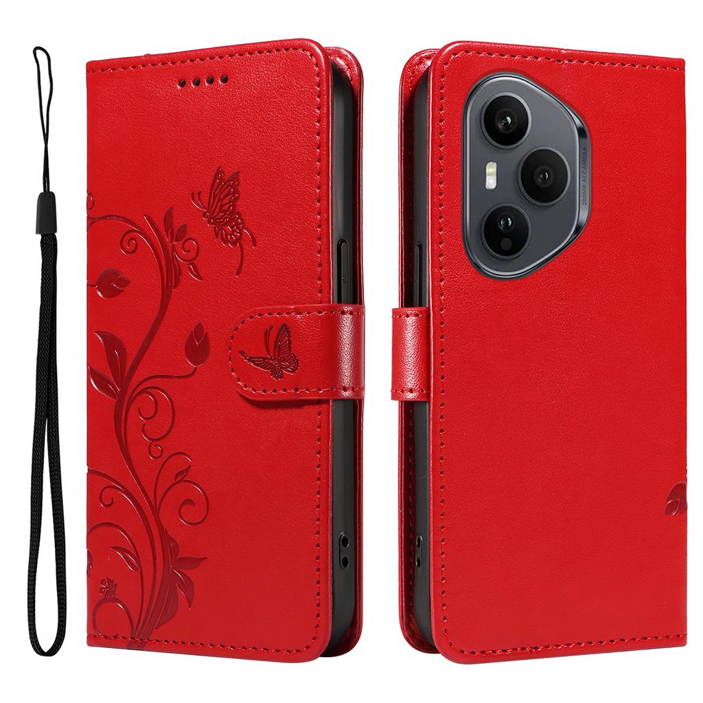 For Honor 400 Pro 5G (Global) PU Leather Cases Flower Pattern Wallet Stand Phone Cover with Strap