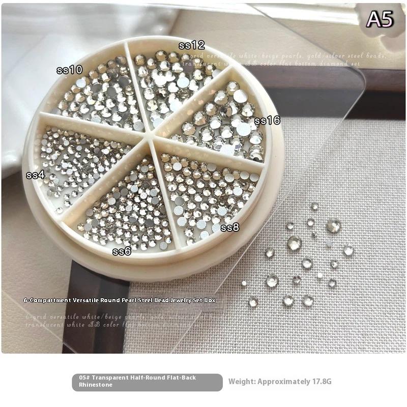 6 Grids Mix Mini Pearl Small Stainless Steel Caviar Beads Nail Art Rhinestones Nail Art Decorations Silver Gold Charm Gel Polish