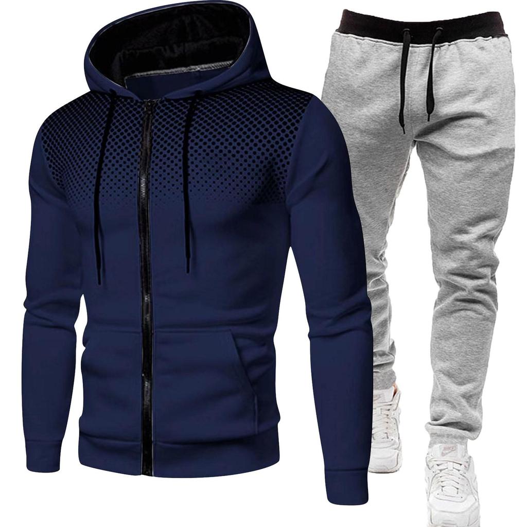 Unisex Fleece-Lined Polka Dot Zipper Hoodie Set for Autumn/Winter