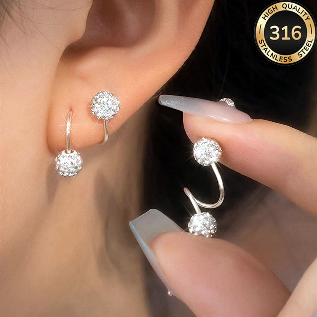 316S rod full drill ball stud earrings, stainless steel screw rod lip ring puncture